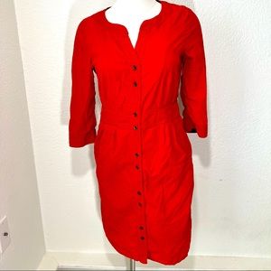 Maeve orange red corduroy button front 3/4 sleeve dress. Size 0